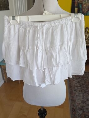 White Tiered Ruffle Skirt With Built In Shorts Lightweight Summer Skirt